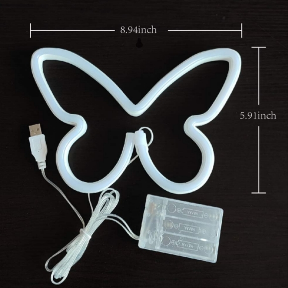 Pink Butterfly Neon Sign LED Wall Decor Lamp Girl Gift USB Battery New - Picture 2 of 6